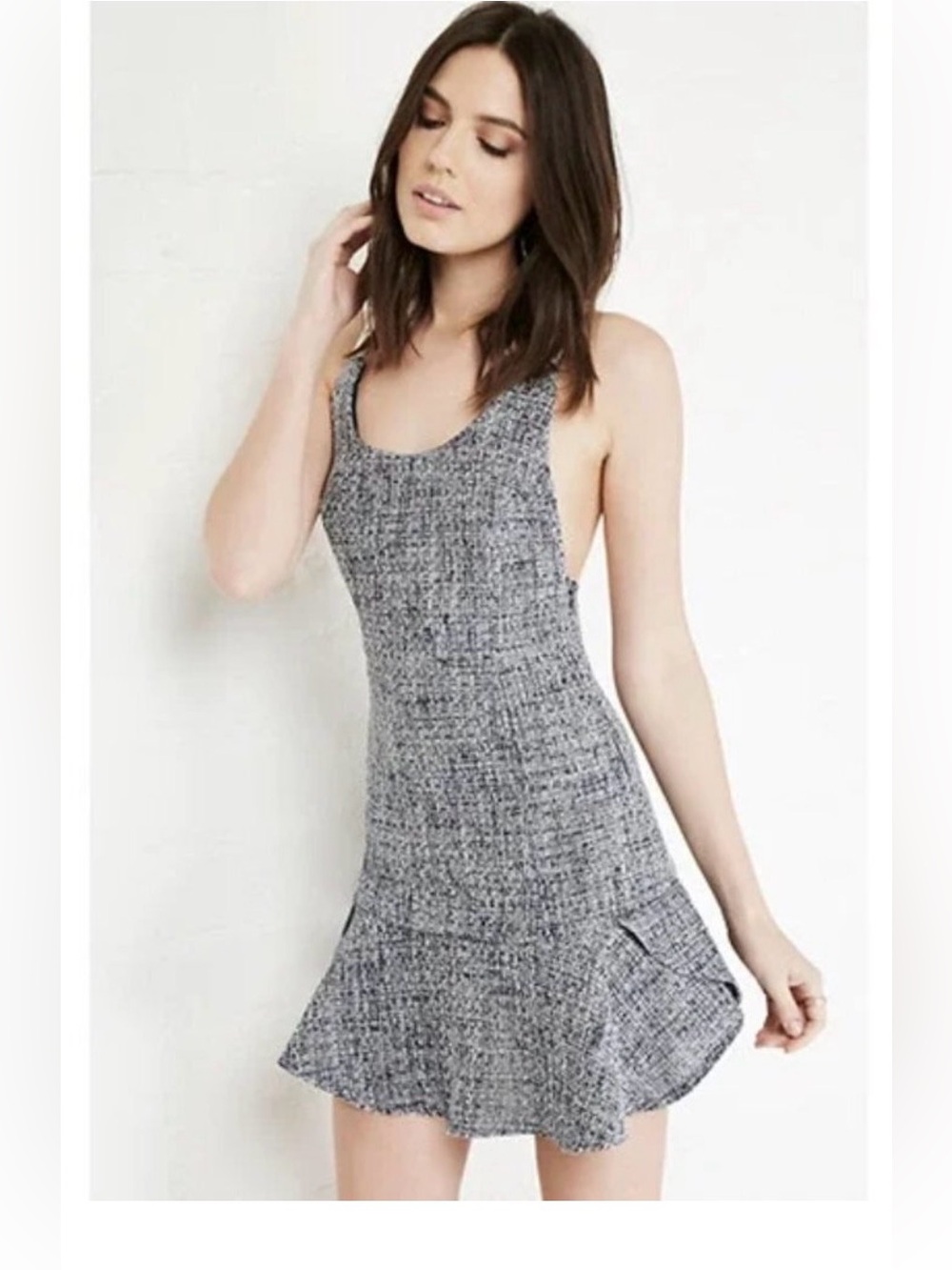 NWOT LOVERS+FRIENDS Morning Light Visit Fit & Flare Mini Tweed Black & White L